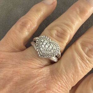 Judith Ripka Sterling Silver + Clear Crystal Braided Band Heart Ring Size 9